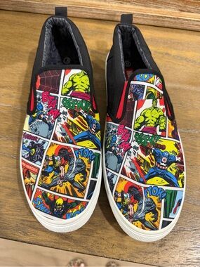 Marvel Comic Print Slip-On Loafers - Black, Red, Yellow, Blue, Green